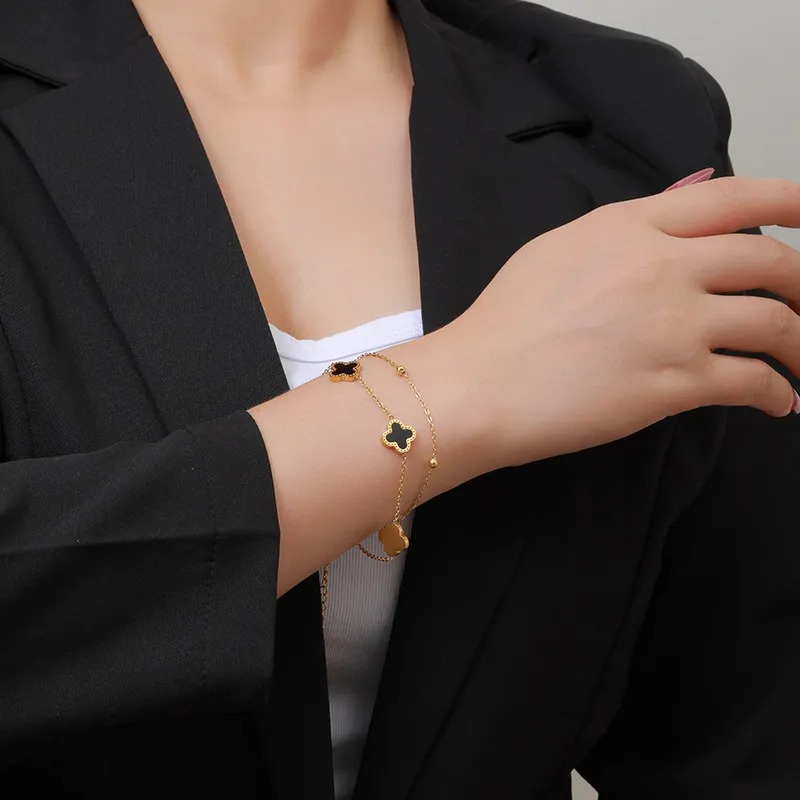  Gold Plated Double Layer Leaf Chain Bracelet